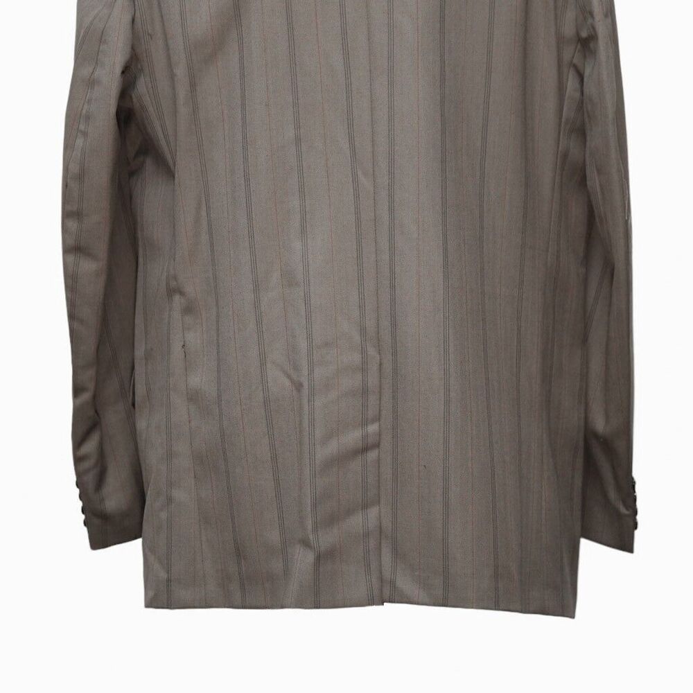 Mens Blazer Beige Striped Velvet Lapel Formal Suit Jacket Wedding Sport Coat 46R - Picture 7 of 7